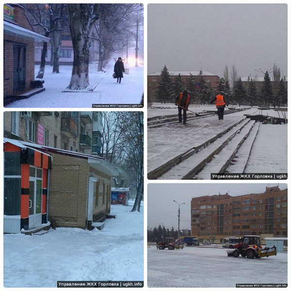 В Горловке выпал снег: работает снегоуборочная техника